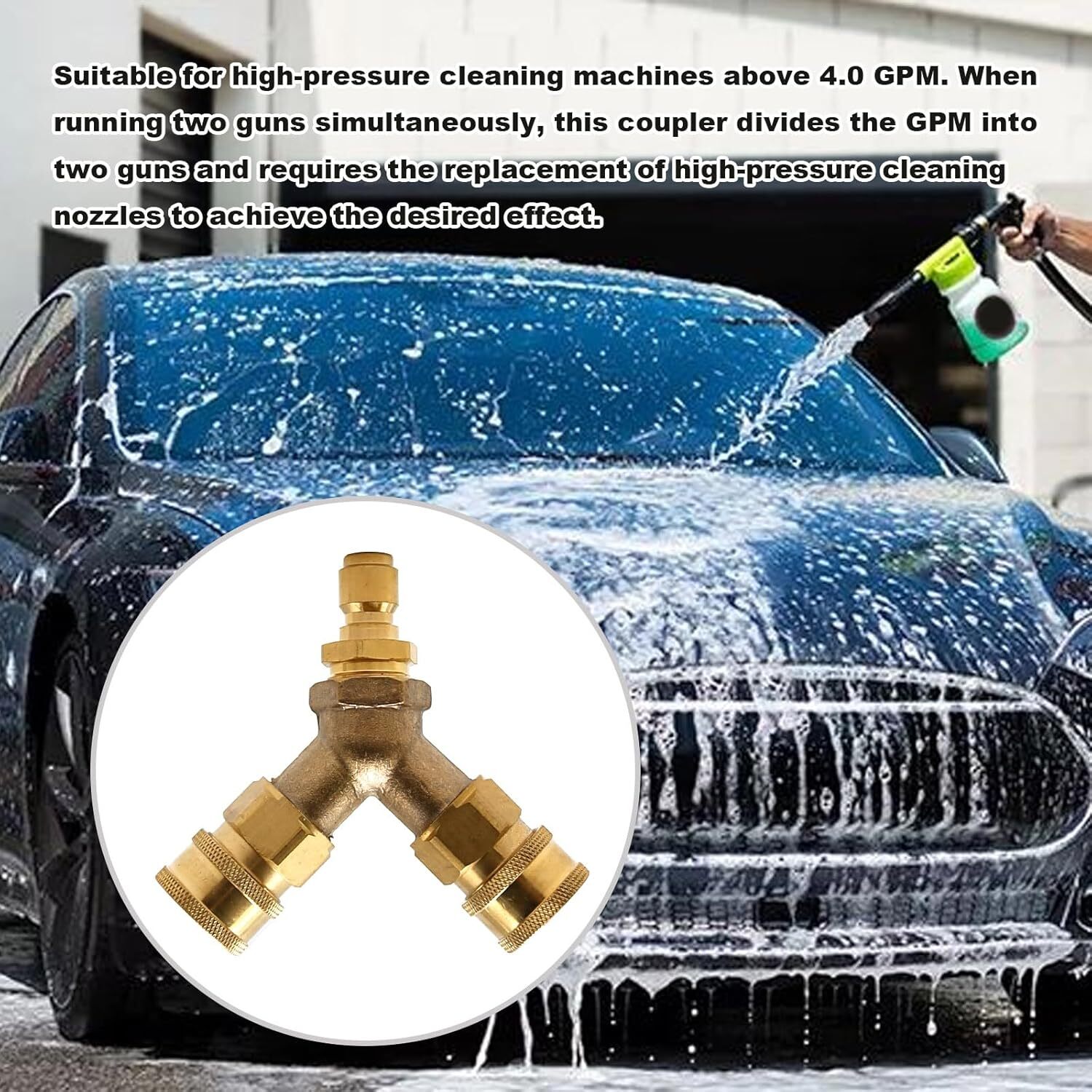 Pressure Washer Tee 3/8 Inch Fitting Splitter Coupler Quick Connect Two Gun t…