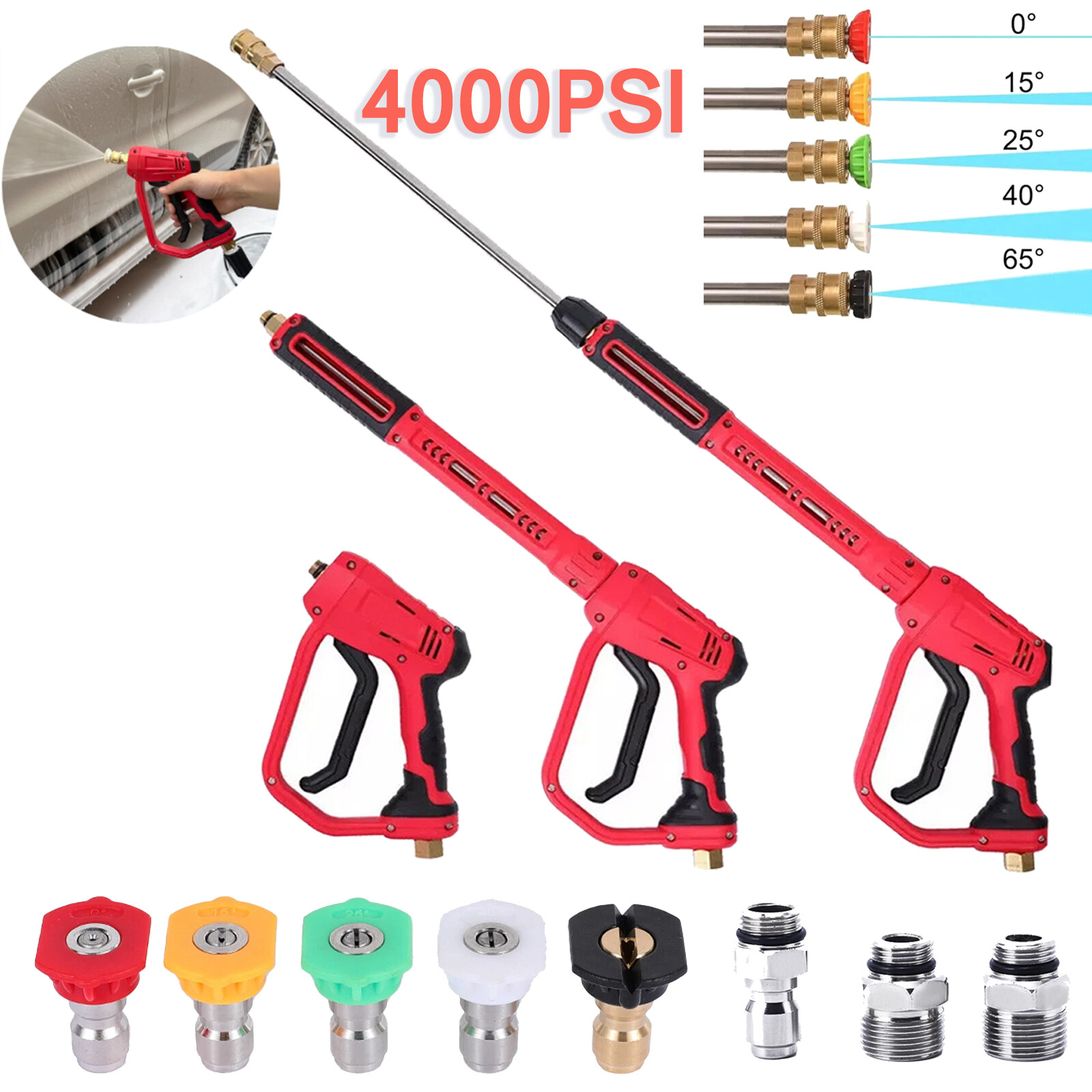 High Pressure Washer Gun, 4000 PSI, Pressure Washer Handle with 5 Nozzle Tips US