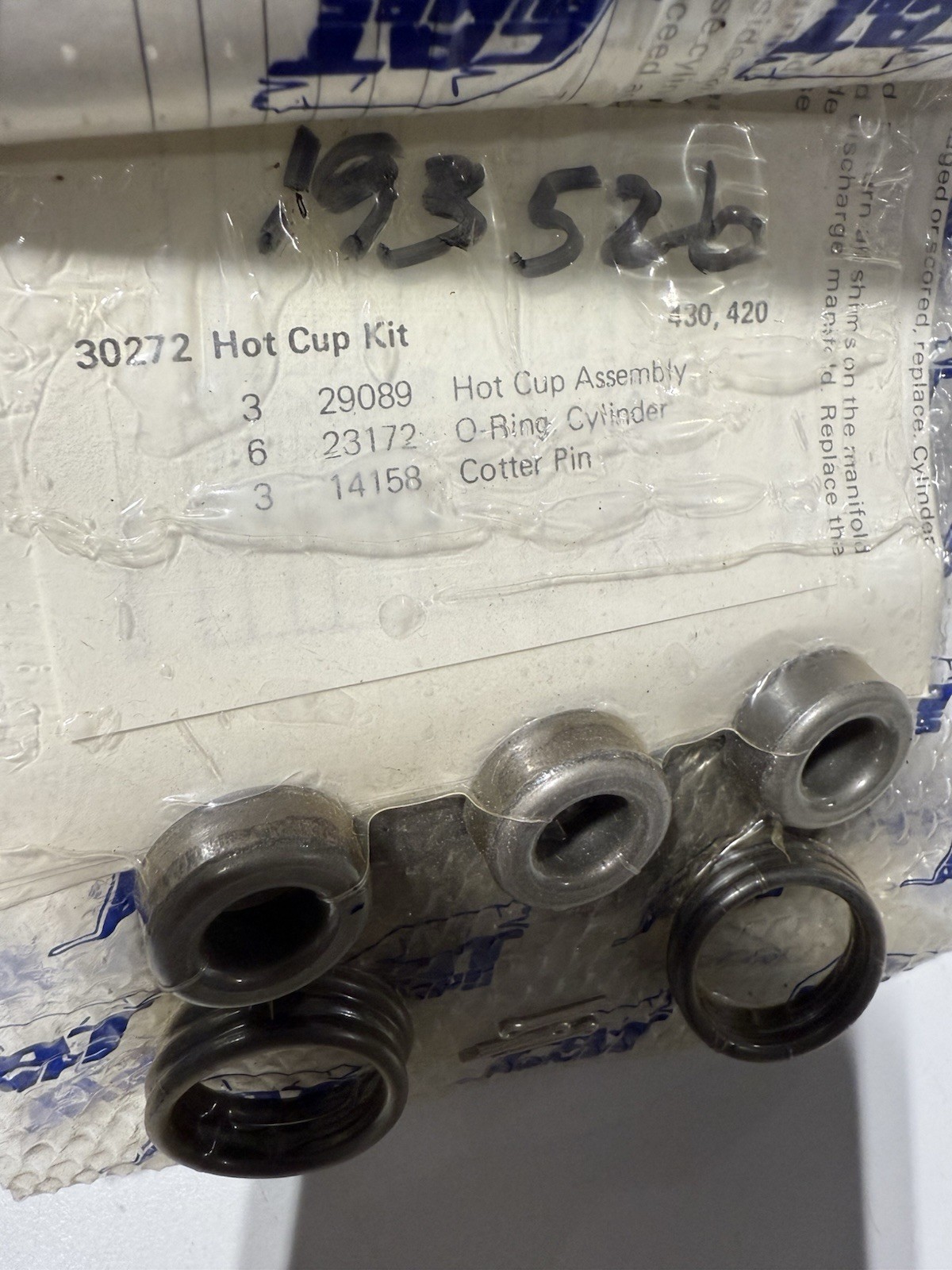 CAT PUMPS 30272 Hot Cup Kit for 280, 420, & 430 Pumps *NEW*