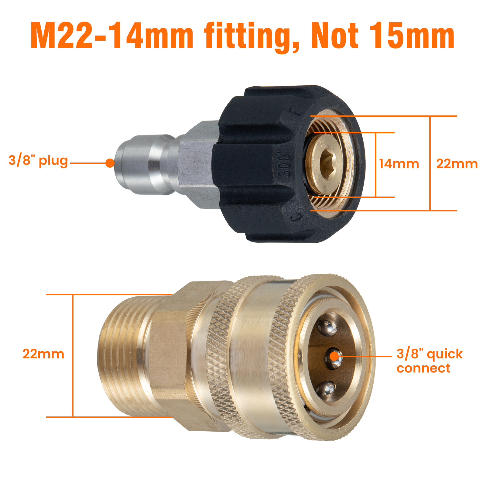 50FTxM22 to 3/8″ 5800 MAX PSI Pressure Washer Replacement Extension Hose 1/4″