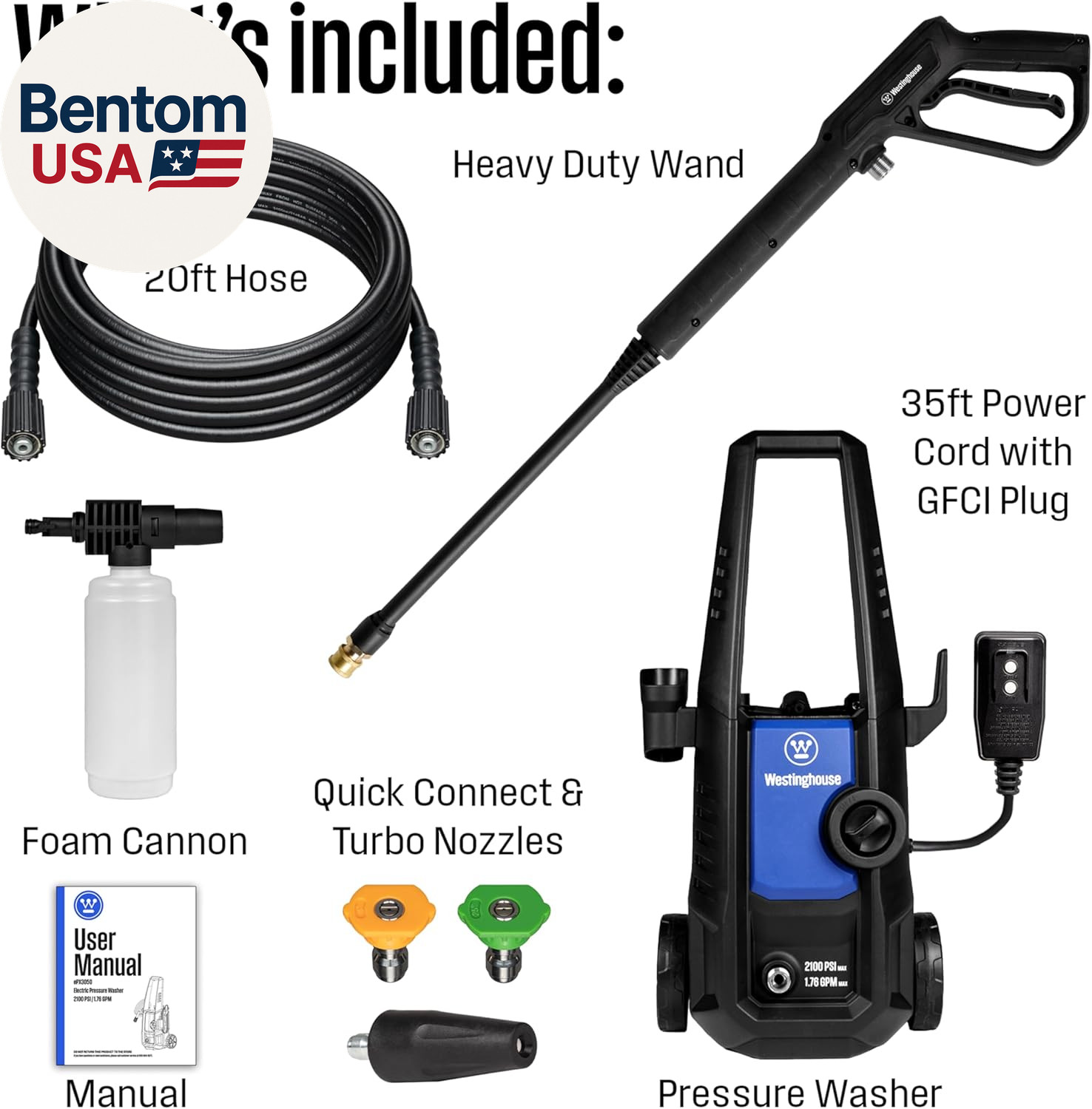 Epx3050 Electric Pressure Washer, 2100 Max PSI 1.76 Max GPM with Foam Cannon and
