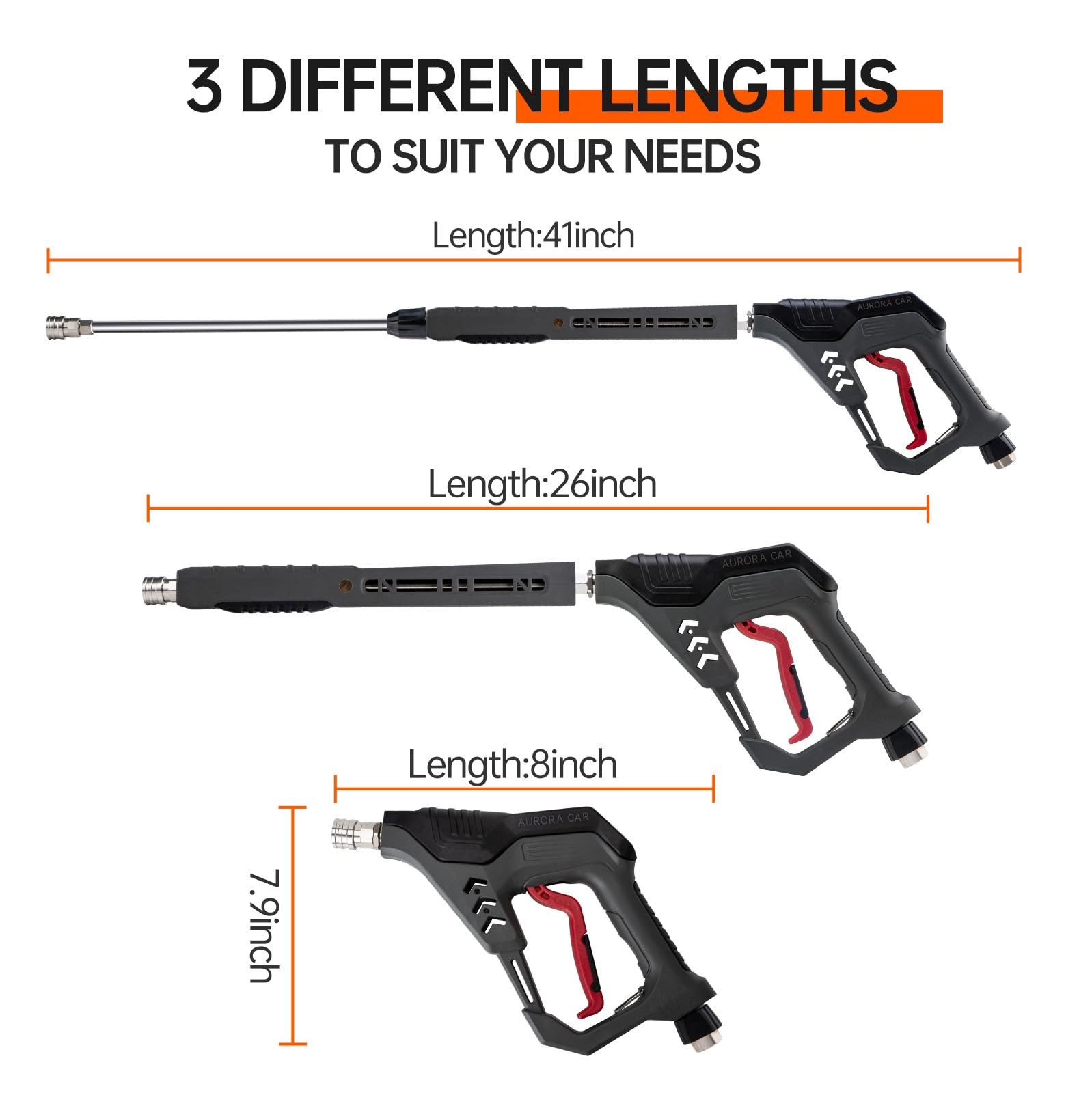 Pressure Washer Gun with Swivel, with Replacement Wand Extension