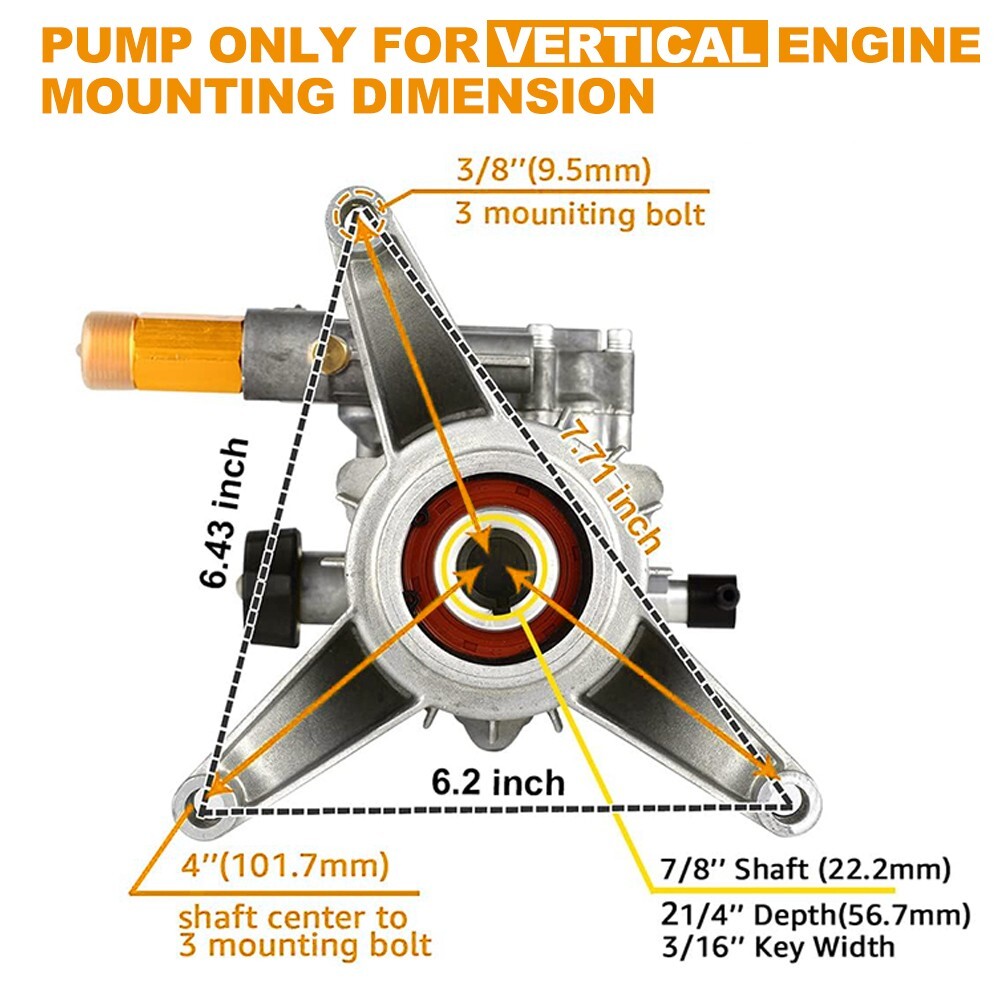 YAMATIC 3000 PSI Pressure Washer Pump Axial Vertical 7/8″ Shaft 2.5 GPM
