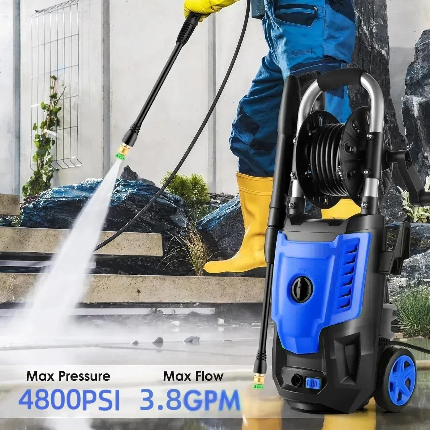 High Power 4800PSI Electric Pressure Washer – 3.8GPM, 33FT Hose Reel Included