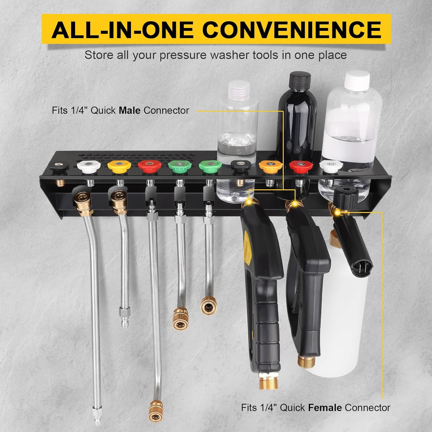Pressure Washer Gun & Foam Cannon Holder with 1/4 Inch Quick Connector, Wall-…