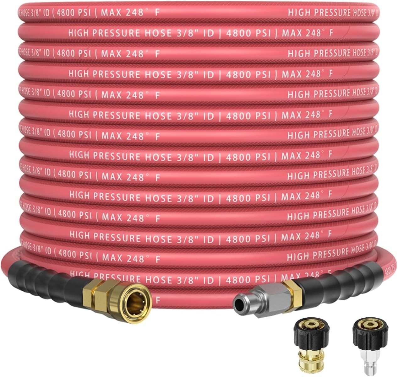3/8″ 4800PSI Pressure Washer Hose 50FT with Swivel Quick Connect Max 248°F