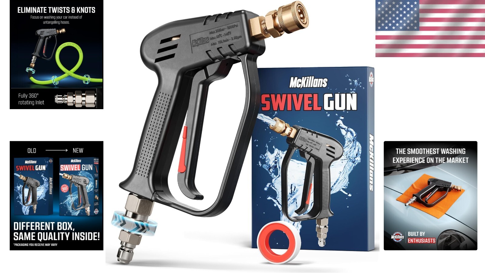 Durable Brass Power Washer Gun with Tangle-Free Swivel – Perfect for Detailers