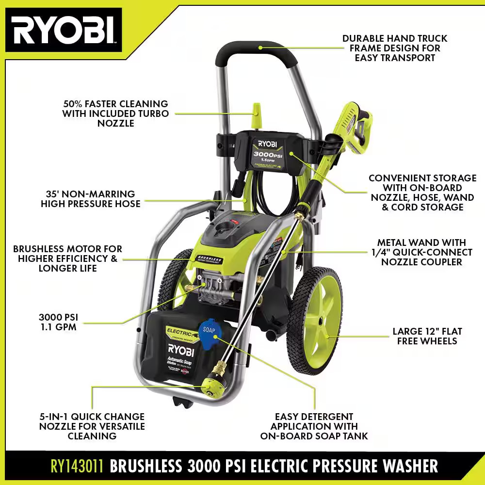 3000 PSI 1.1 GPM Cold Water Electric Pressure Washer