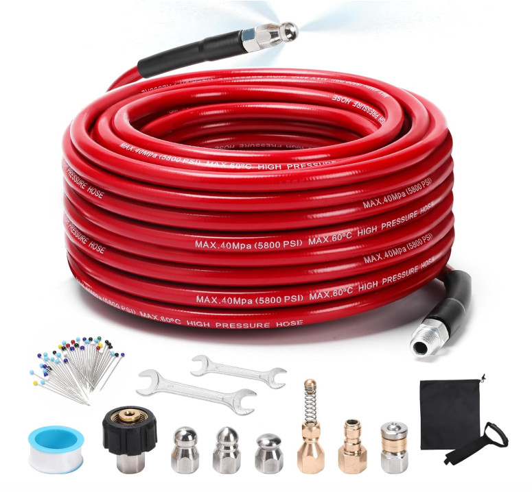 Sewer Jetter Kit for Pressure Washer 100 FT, 5800 PSI Pressure Drain Cleaner…