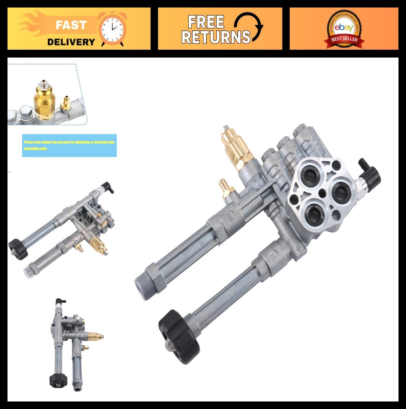 Pressure Washer Pump Head Assembly with Unloader & Check Valves – Compatible Mod