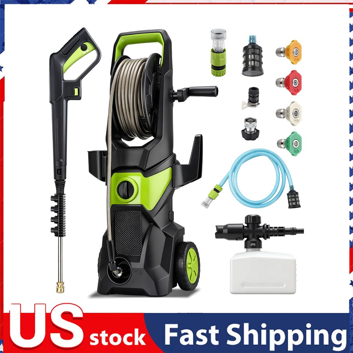 52 FT Electric Pressure Washer 5000PSI 3.2GPM Pressure Cleaner with 4 Nozzles