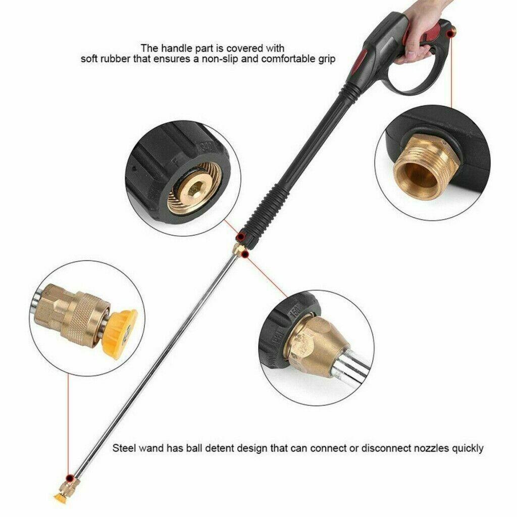 High Pressure Power Washer Spray Gun Wand Lance Nozzle Tips 50FT Hose Kit M22