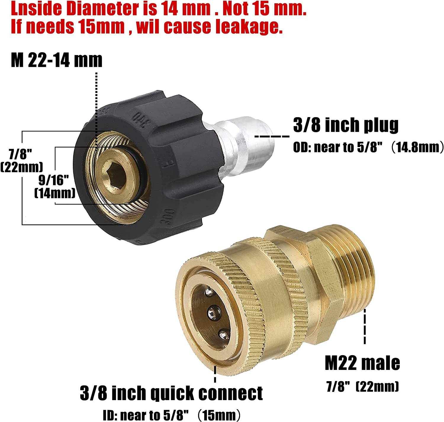 Pressure Washer Adapter Set, M22 14mm Fitting to 3/8 Inch Quick Connect Adapt…