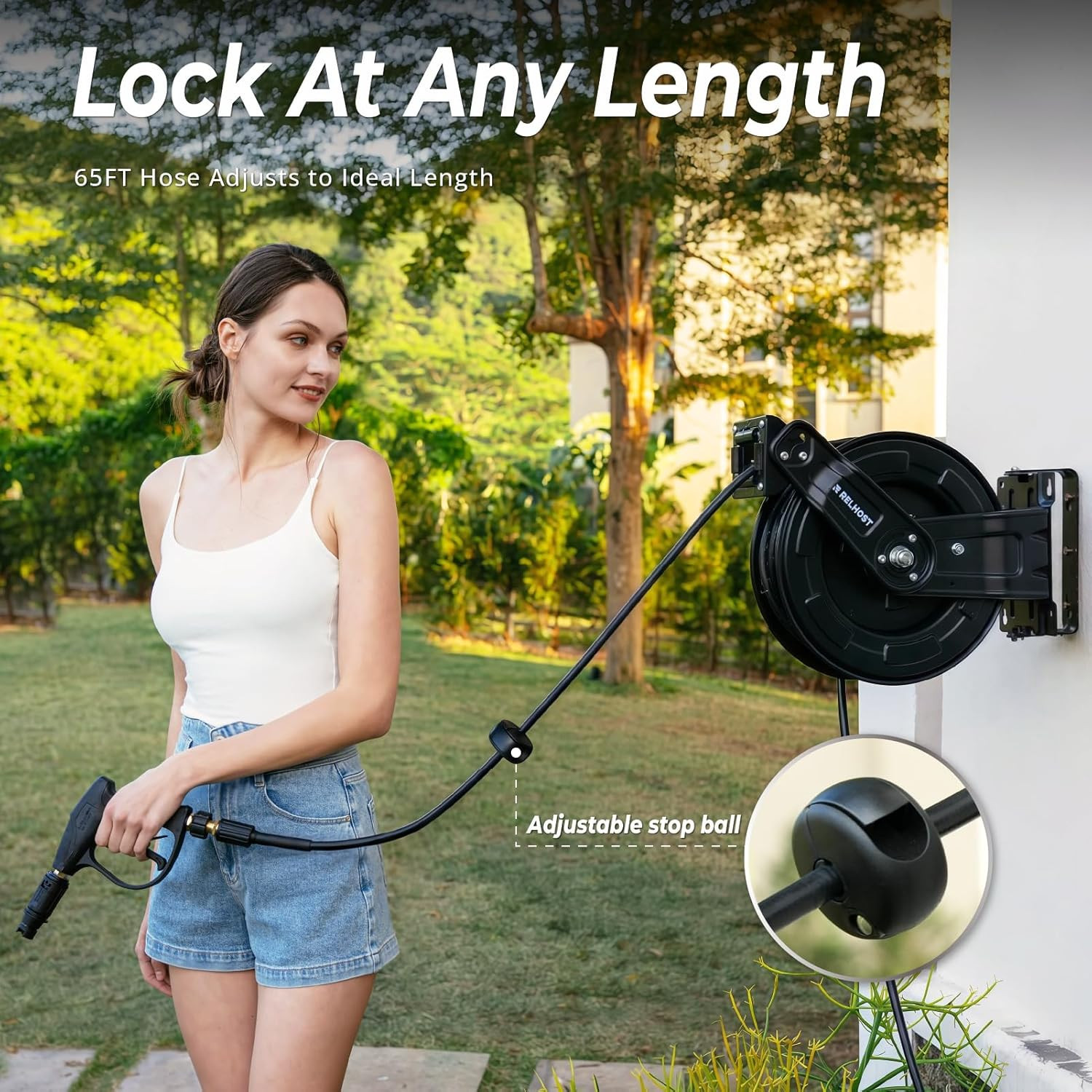 Pressure Washer Hose Reel, 65 Ft X 1/4 Inch Retractable Power Washer Hose Reel,