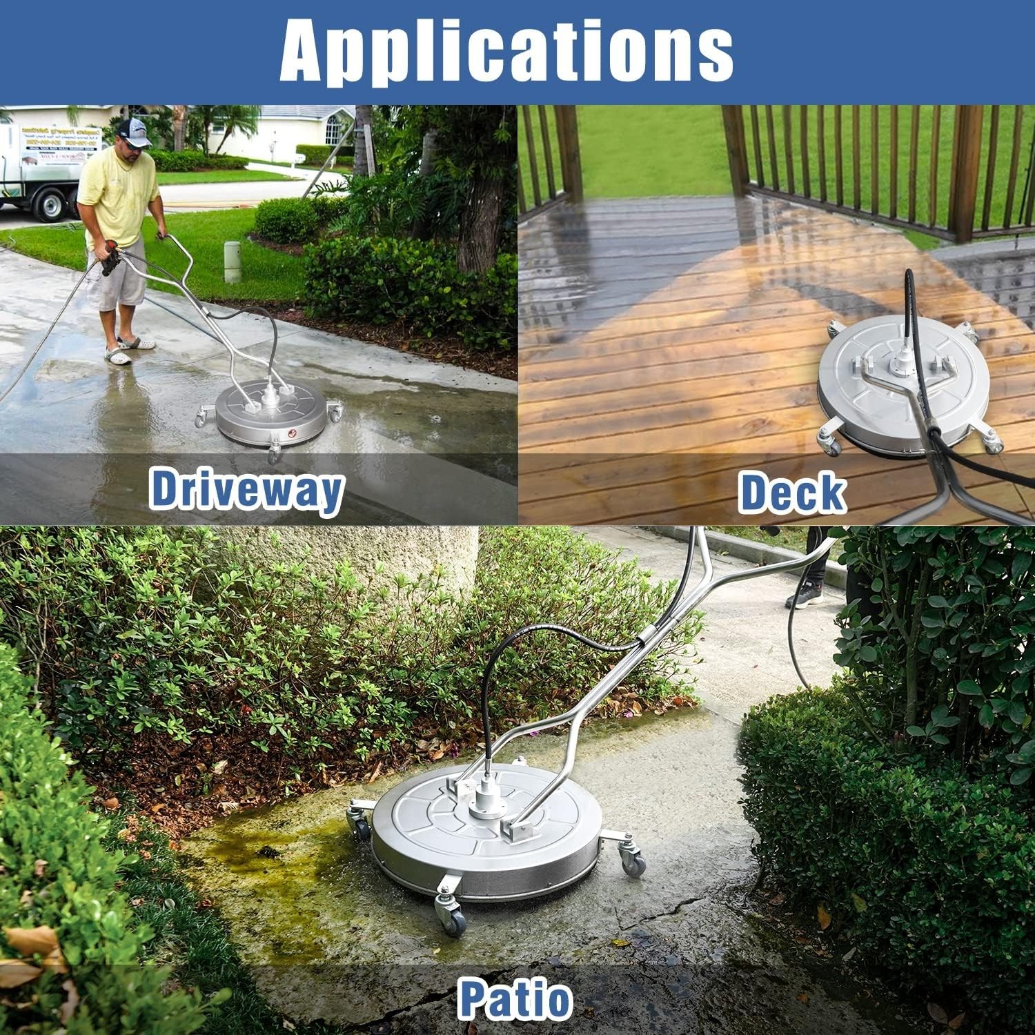 24-Inch Pressure Washer Surface Cleaner with 4 Wheels & Nozzles