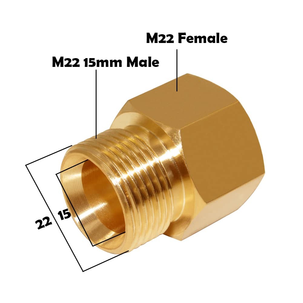 Pressure Washer Coupler M22 15mm Thread to M22 14mm Female Fitting Hose Adapt…