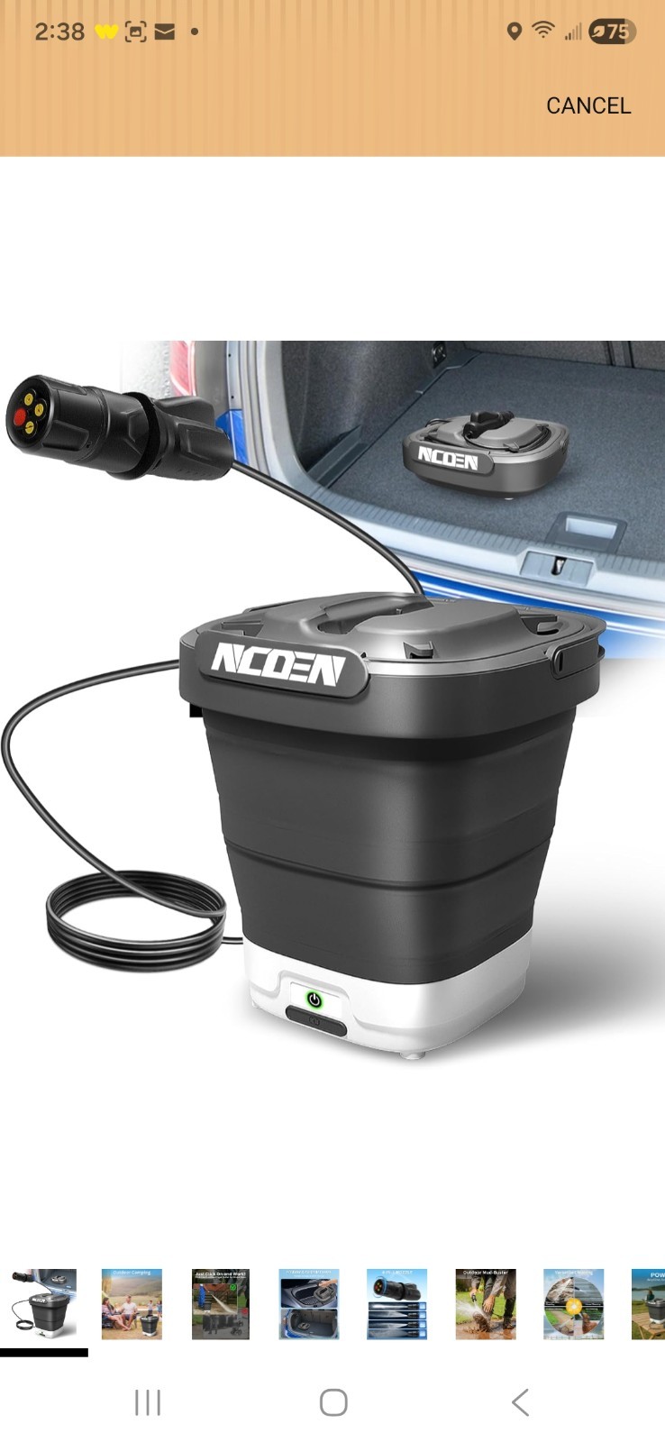 Portable Electric Pressure Washer w/3.2Gal Tank, 4-in-1 Nozzles, Max 290 PSI…
