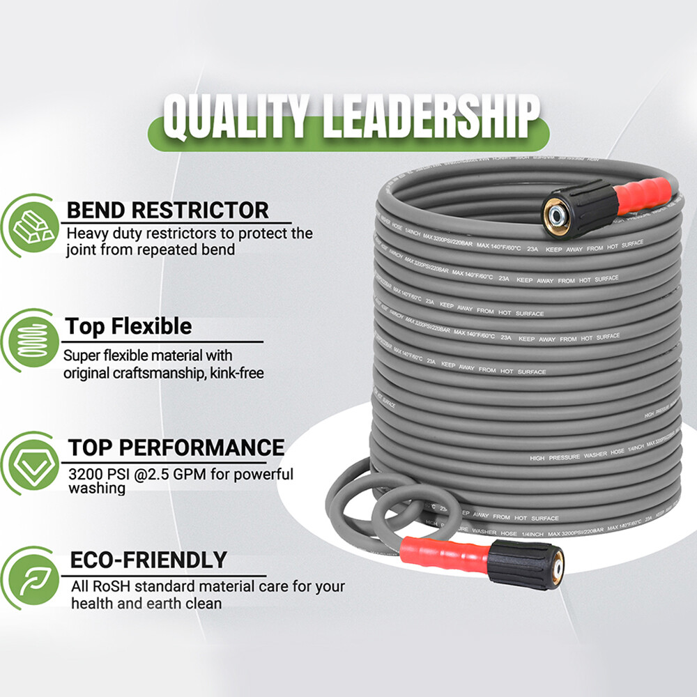 YAMATIC Super Flexible Pressure Washer Hose 1/4″ Hose M22-14mm Quick Connectors