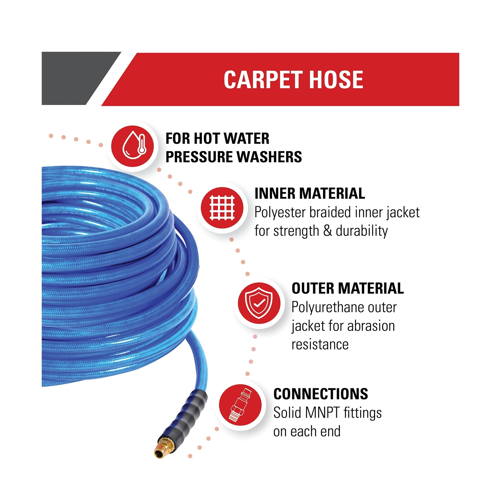 OEM Technologies 30144 Carpet Cleaning Hose for Hot and Cold Water Use, 3000 …