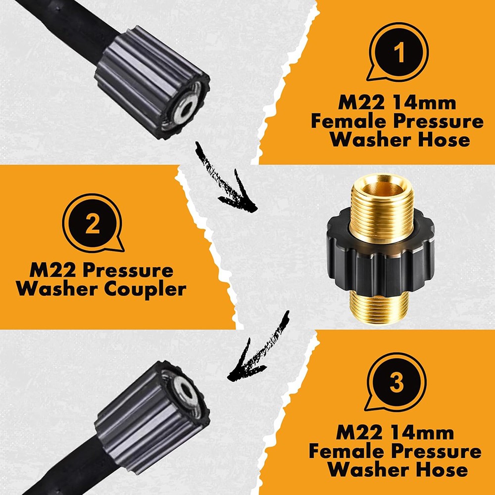 Brass Pressure Washer Connector Quick Connect Fitting M22-14mm Hose Adapter