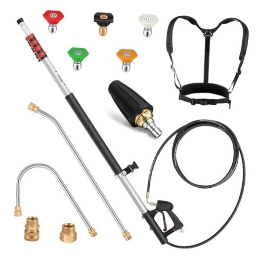 24 FT Telescoping Pressure Washer Wand – Turbo Nozzle Attachment Power 24FT-SE