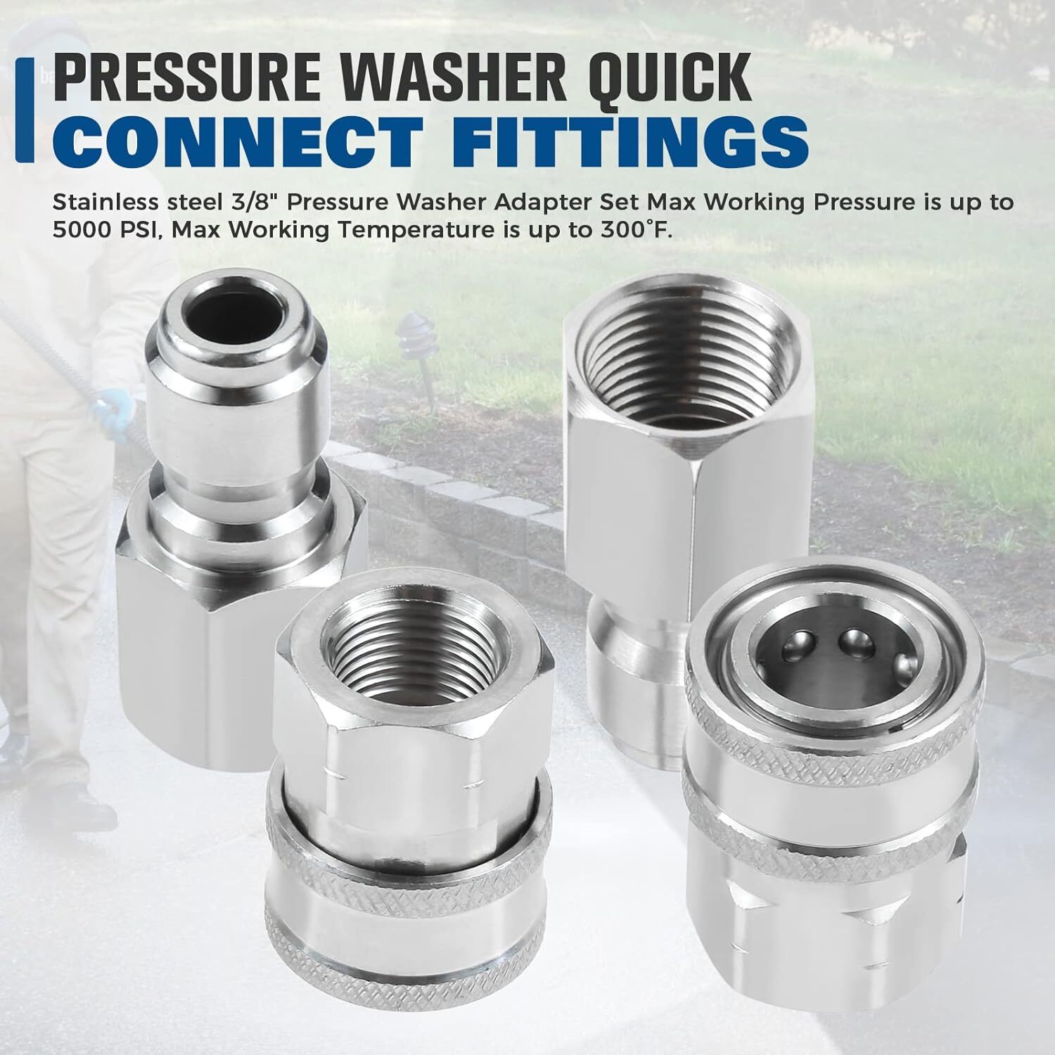 4Pcs NPT 3/8 Inch Stainless Steel Male And Female Quick Connector Kit Pressure