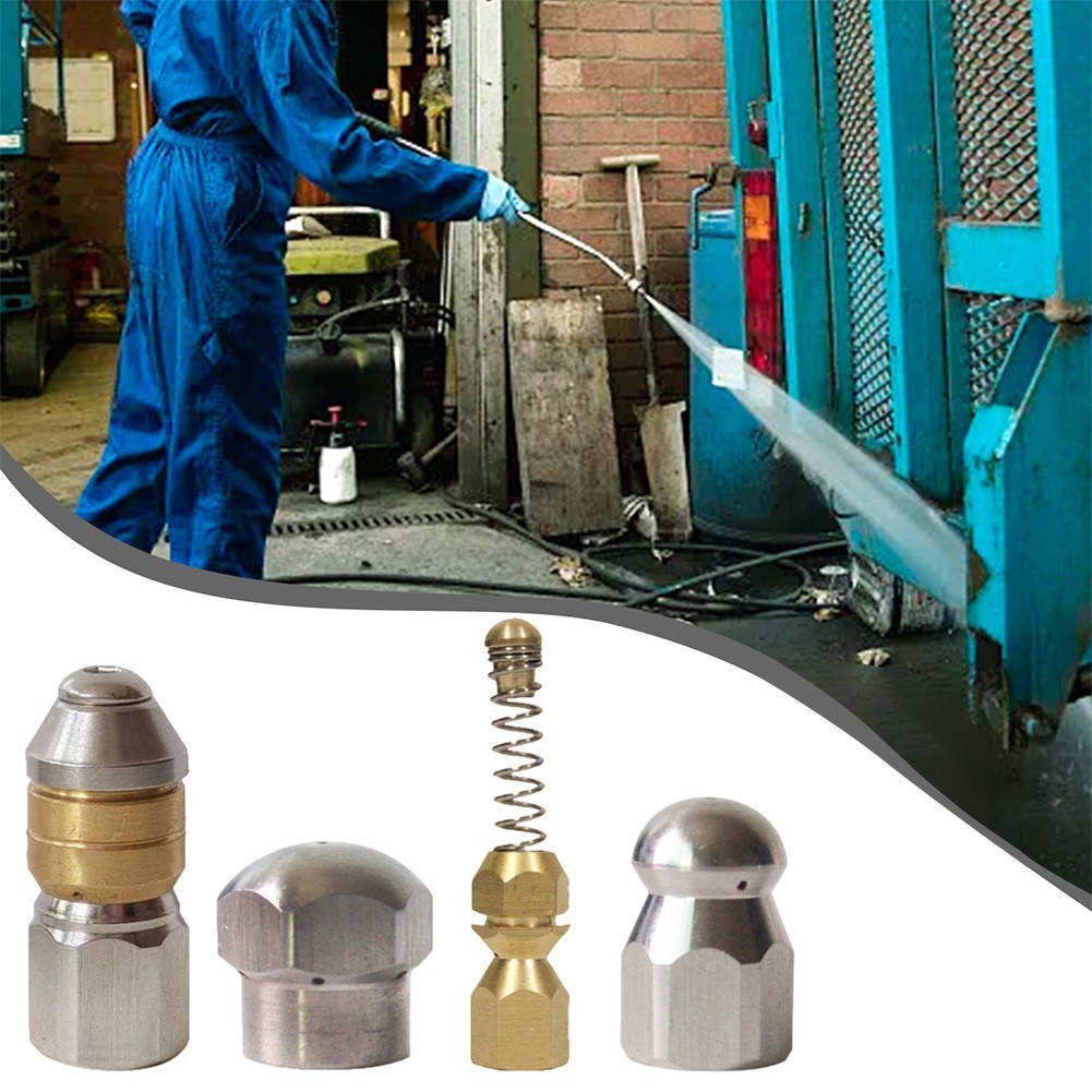 Four Nozzle Set for Pipeline Cleaning with Stainless Steel and Brass Components
