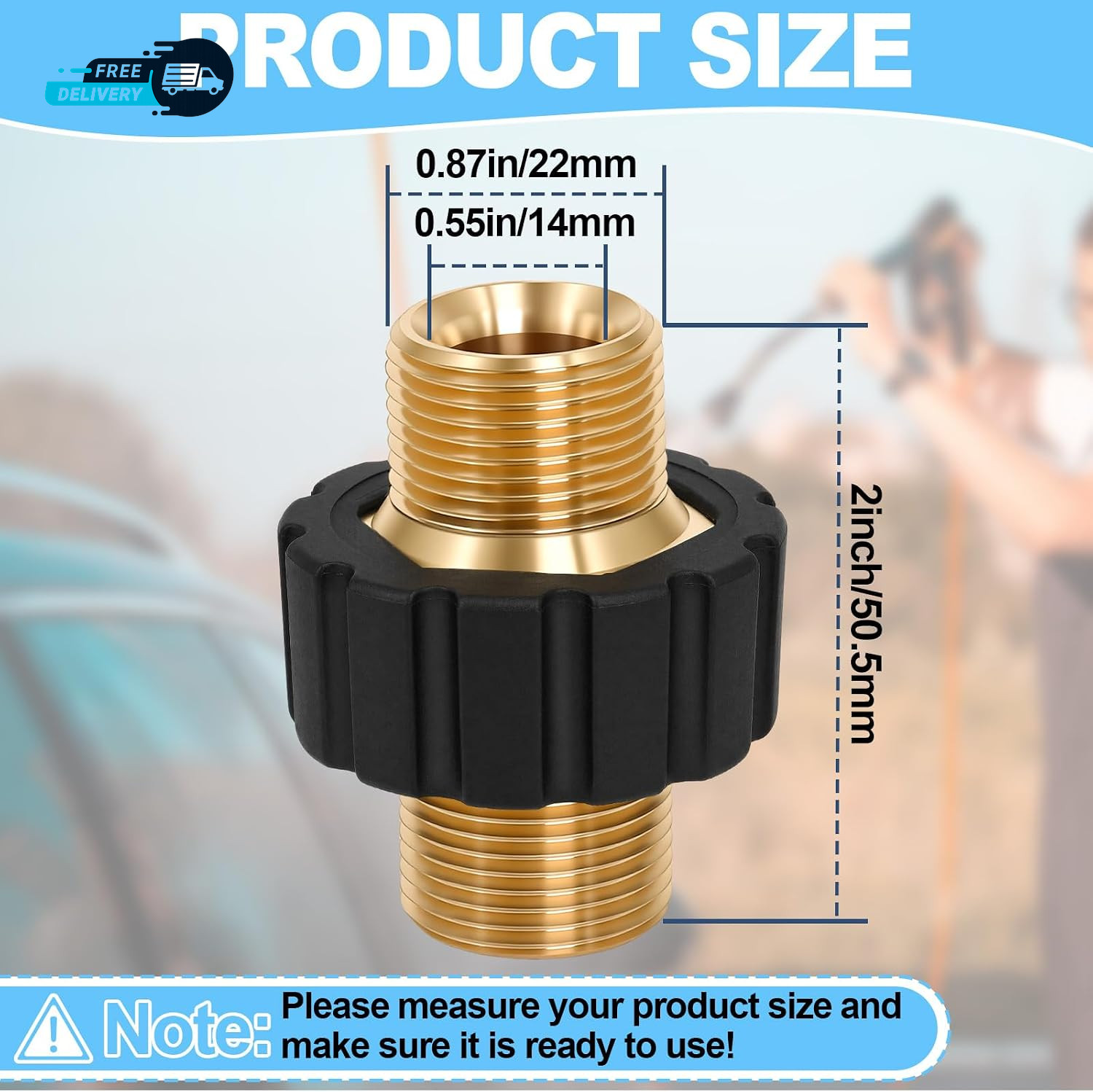 M22 14Mm Pressure Washer Hose Connector M22-14Mm Male-To-Male Adapte