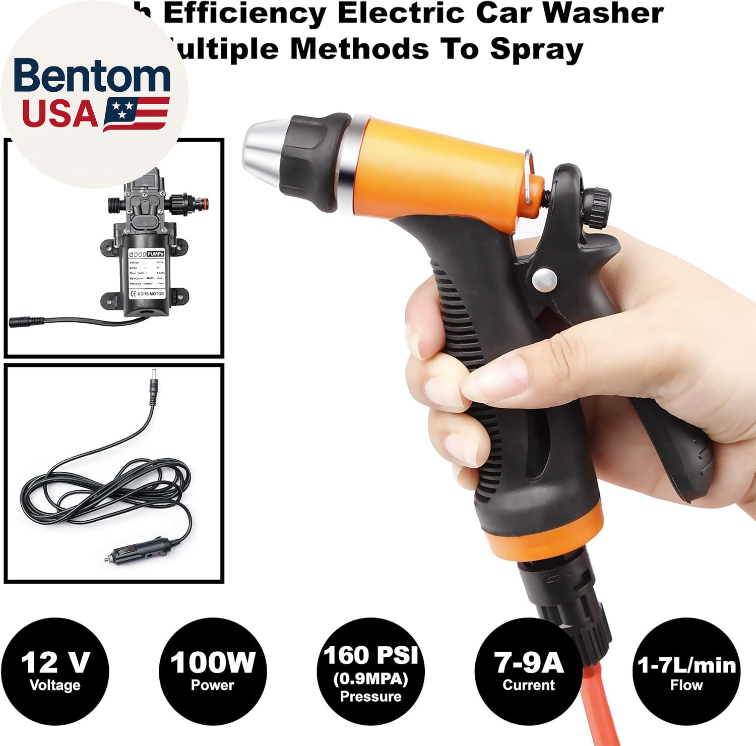 Portable Intelligent Electric Pressure Washer Pump 100W 160 PSI 12V Portable Pre