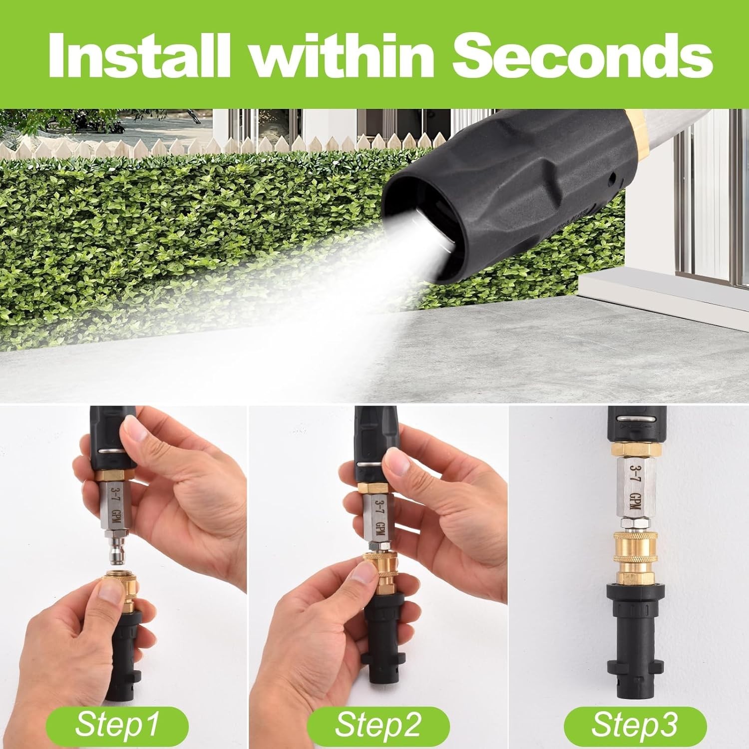 Adjustable Downstream Soft Wash Nozzle, Shooter Tip M5 Long Range Soap Twist Che
