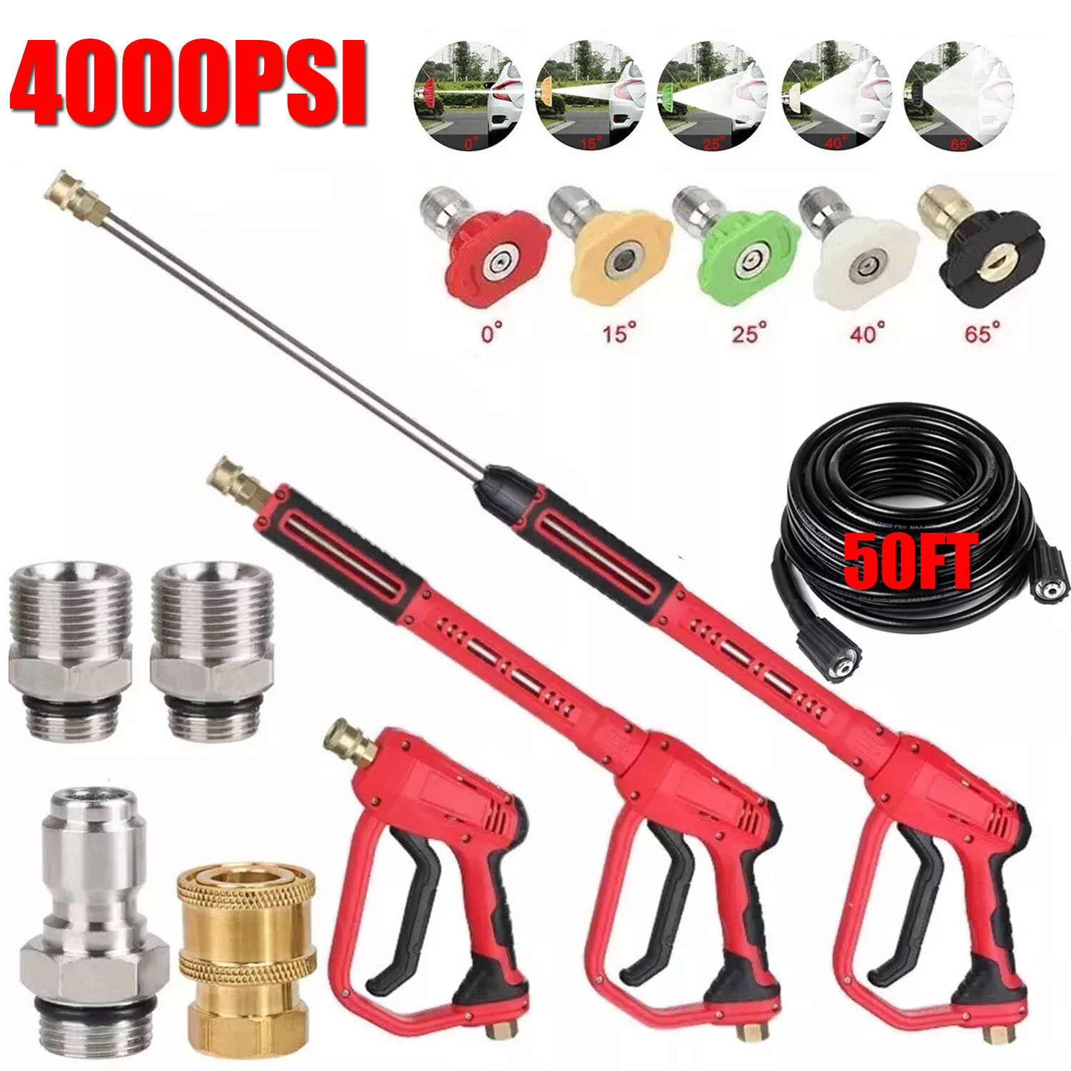 High Pressure 4000PSI Car Power Washer Gun Spray Wand Lance Nozzle and Hose Kit