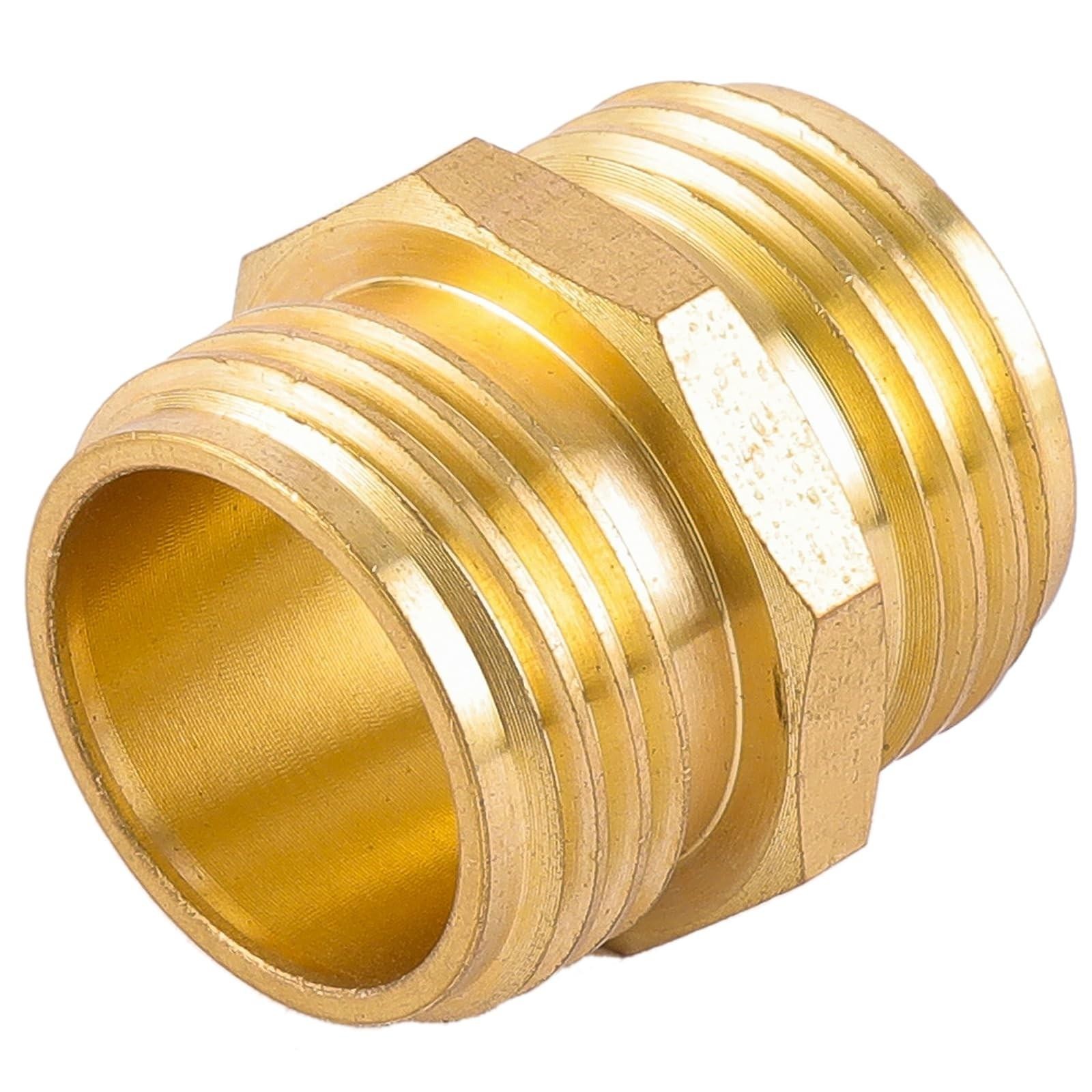 2 Pack Brass Garden Hose Adapter 3/4 Inch Male to Male Connector Fitting