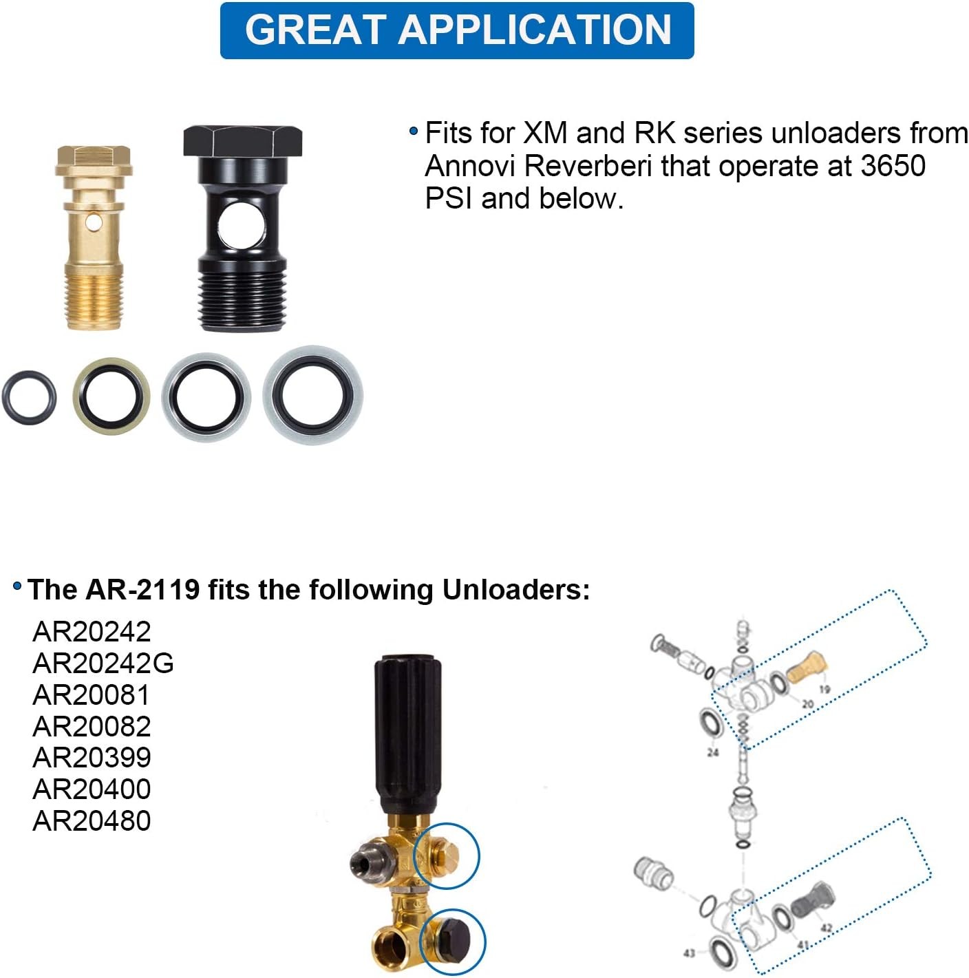 AR2119 for Annovi Reverberi XM,RK Series Gymatic 3/B Unloader Mounting Bolt Kit