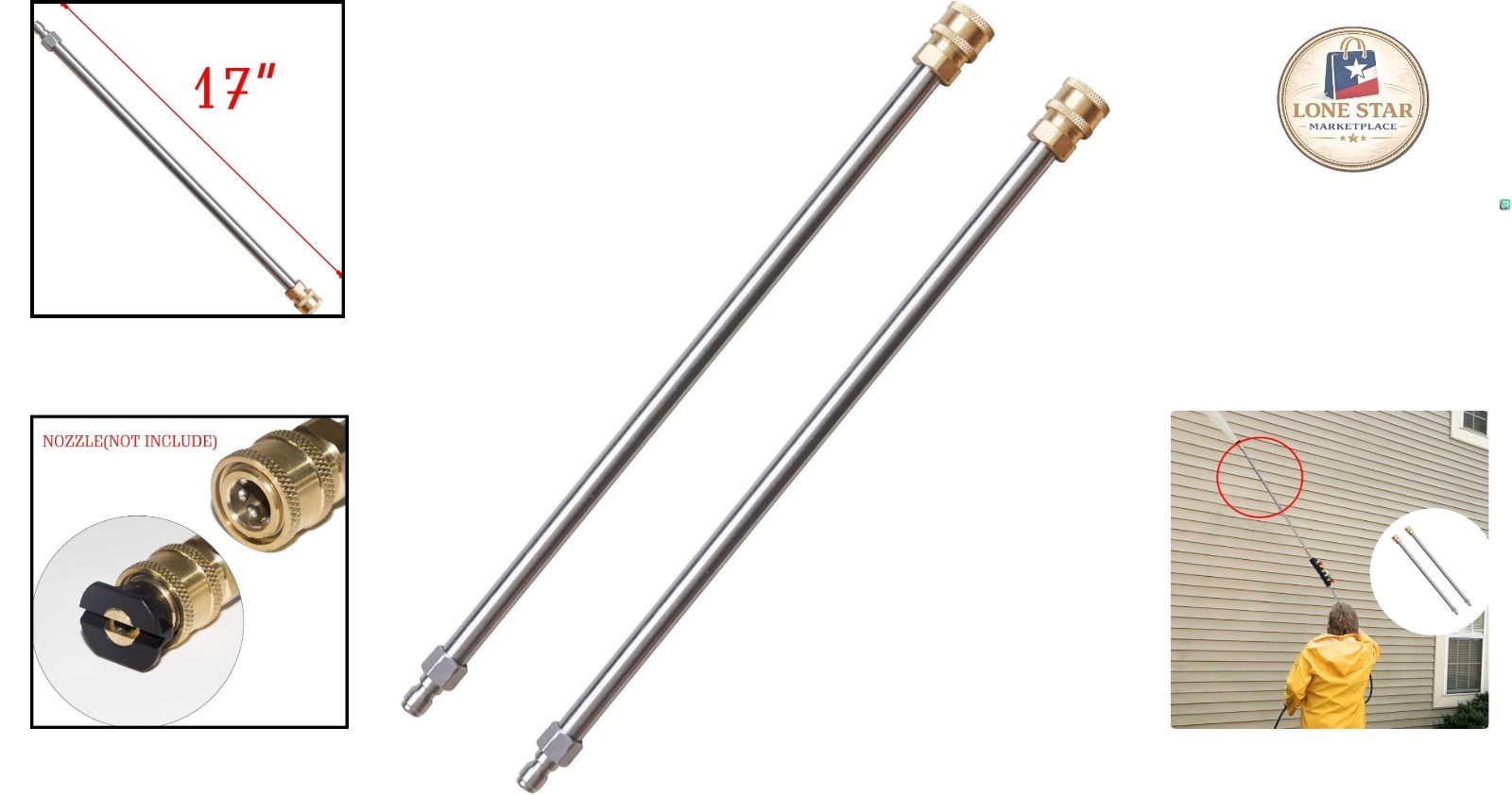 Stainless Steel Pressure Washer Extensions – 17″ Quick Connect, 2 Pack