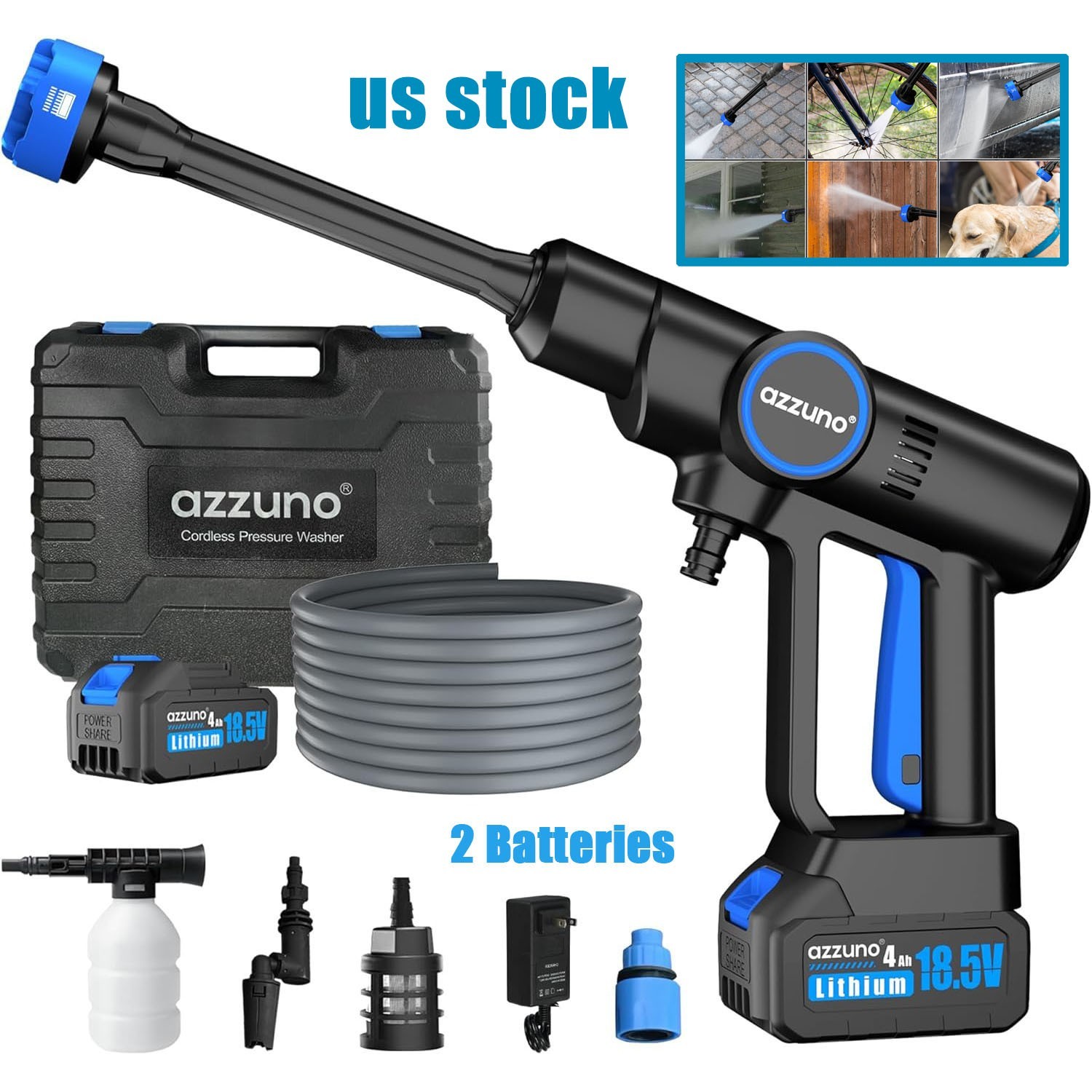 6 in 1 Cordless Power Washer Portable Pressure Washer Car Washer Gun 2 Batteries