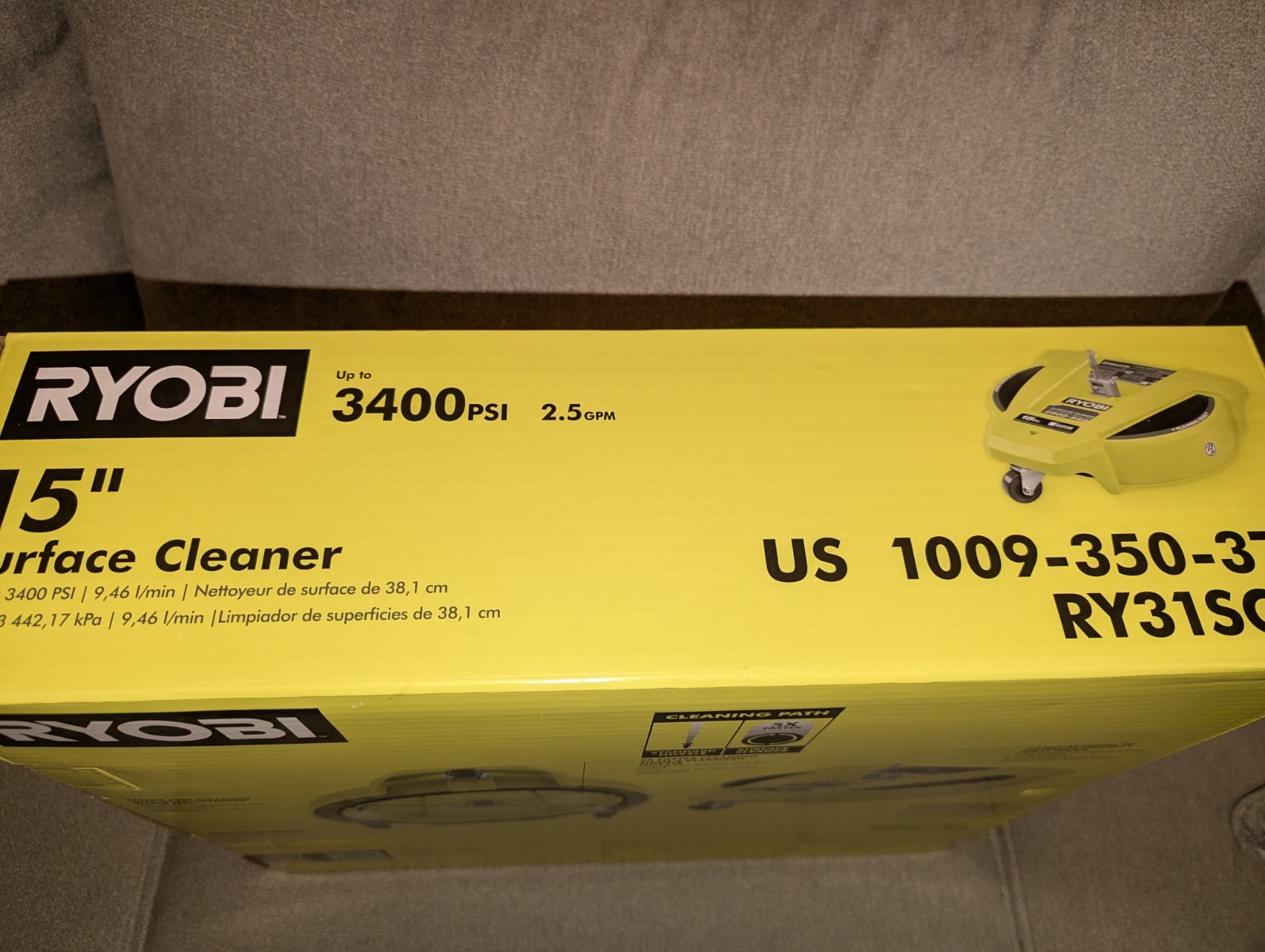 RYOBI 15″ 3400 PSI Gas Pressure Washer Surface Cleaner w/Caster Wheels RY31SC15