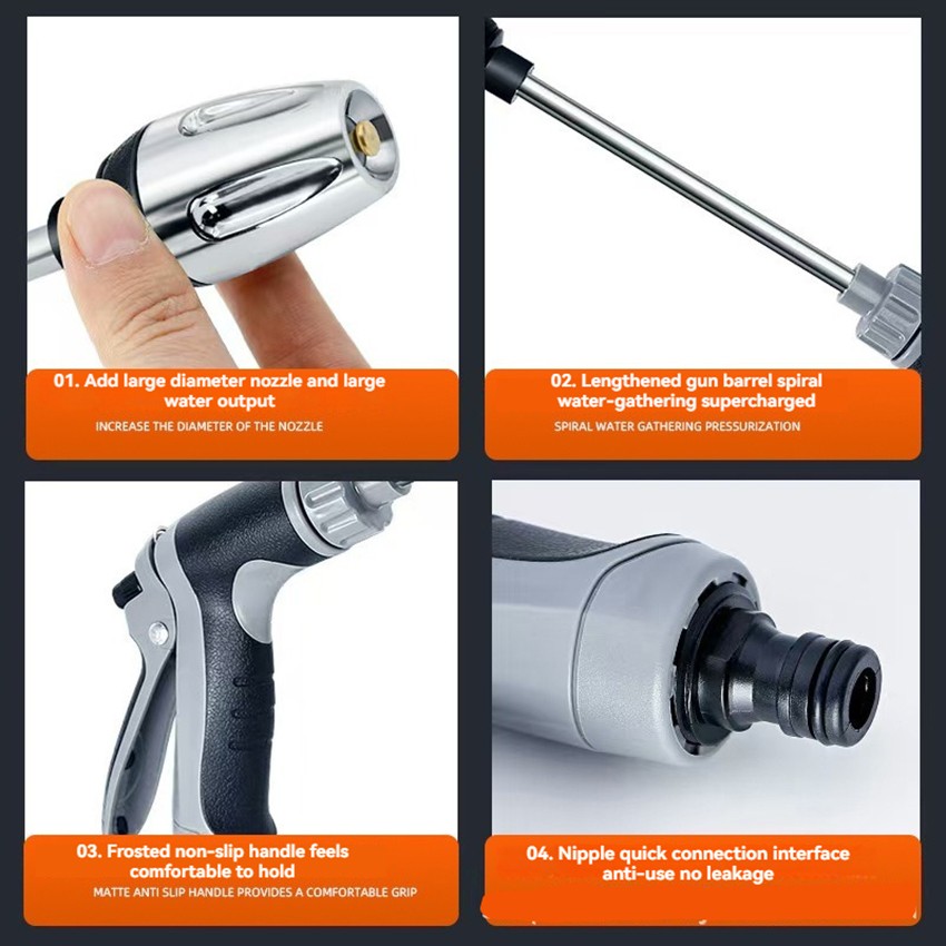 T8 Car Wash High-Pressure Water Gun Metal Extension Pole Rubber-Coated Handle