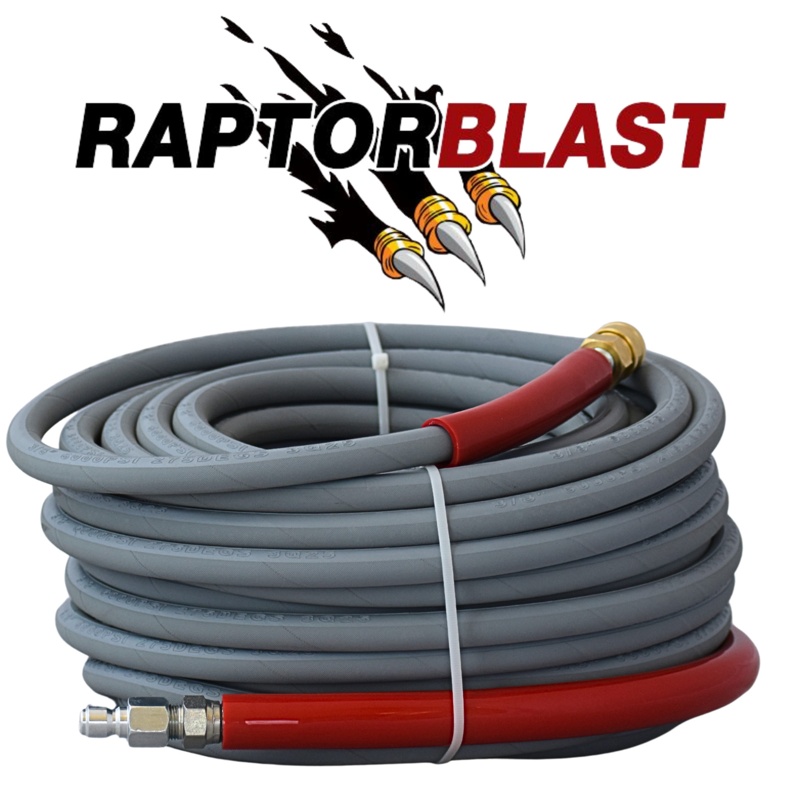 Raptor Blast 3/8″ x 100ft Pressure Washer Hose 6000 PSI Gray Non-Marking USA