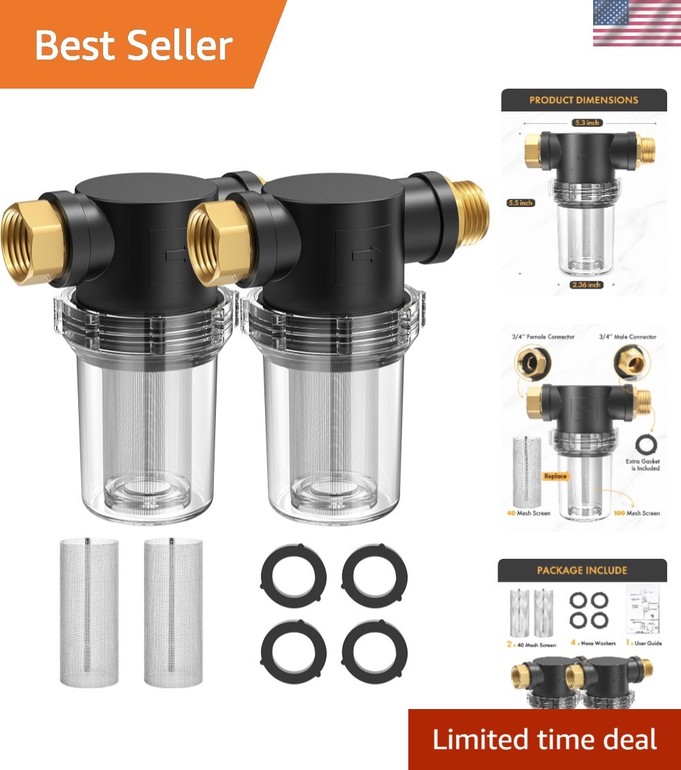 Compact Inline Hose Filter Set for Clean Water: 100 & 40 Mesh Screens Included