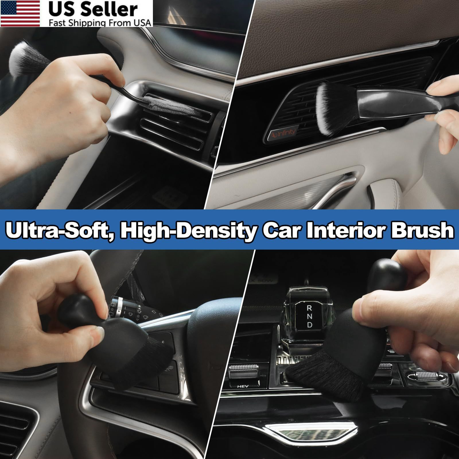 NIKCOSMK Windshield Cleaner Tool, 14Pcs Car Cleaning Kit – Interior Black