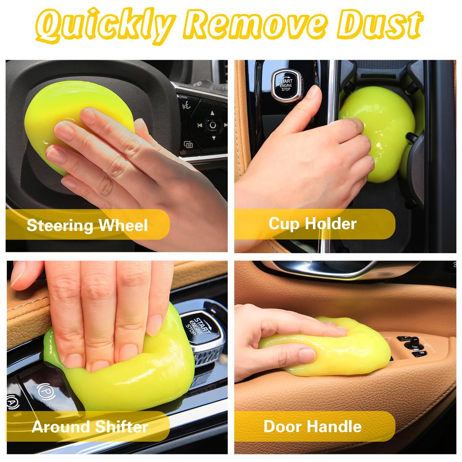 AACGIN Car Cleaning Gel Putty, Reusable Interior Slime Yellow，Pink