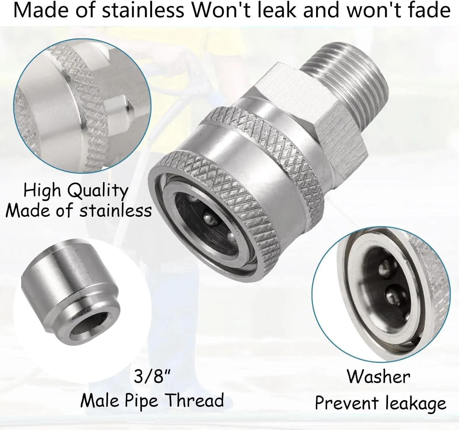 3/8 Quick Connect Fittings,Pressure Washer Quick Connect Kit,Stainless Steel Ada