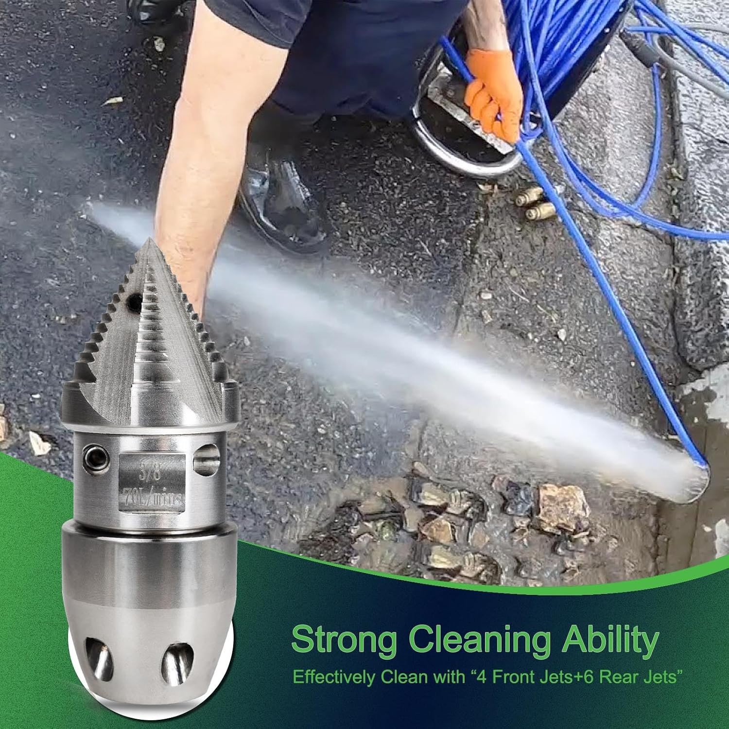 3/8 NPT Stainless Steel Sewer Jetter Nozzle 2900 PSI 70 L/min Pressure Washer