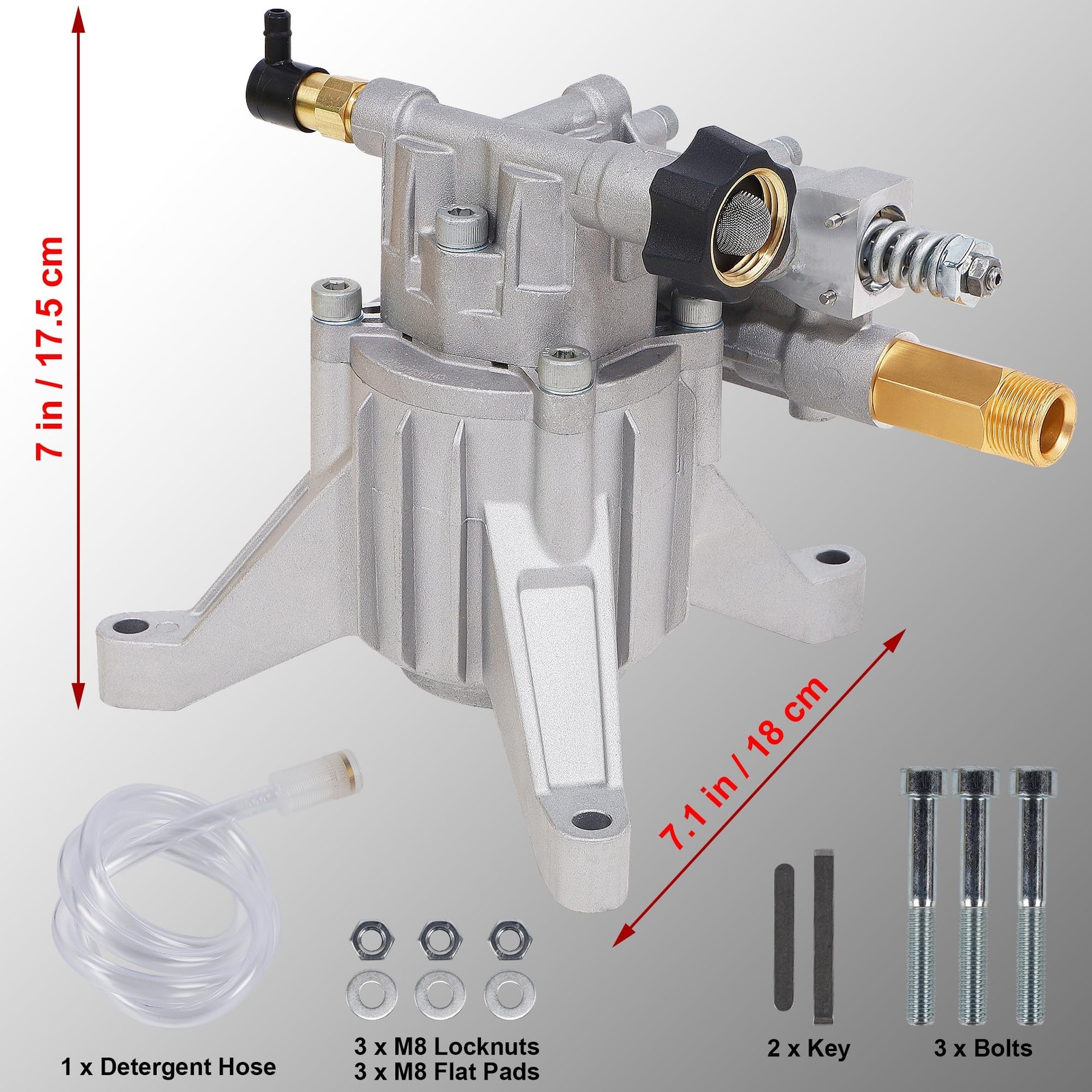 Pressure Washer Pump Vertical Shaft 7/8 Inch 3400 PSI 2.5 GPM Gas Powered Replac