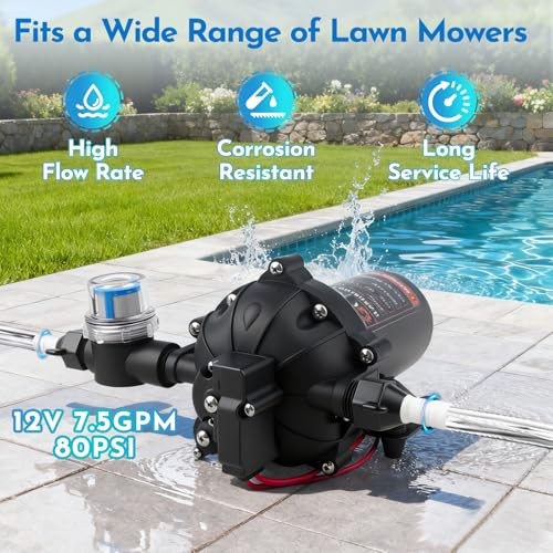 12V DC Washdown Pump Kit with 80 PSI 7.5 GPM, 5-Chamber Self Priming Diaphragm