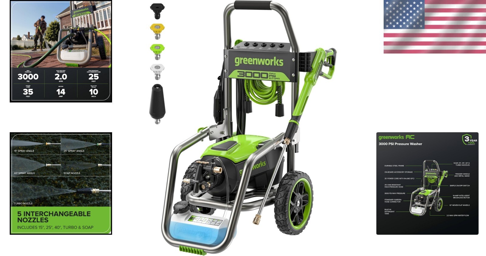 Professional Grade Greenworks Electric Pressure Washer – 25ft Hose & Accessories
