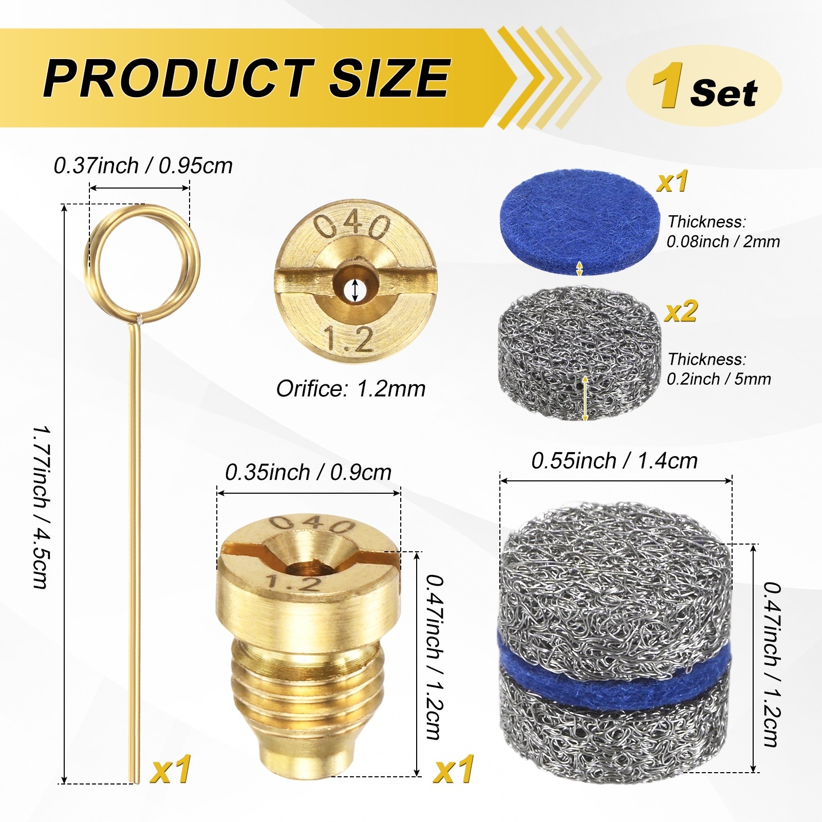 1-Set Copper 1.2mm Orifice Foam Cannon Nozzle and 3 Layer Foam Maker Meshes