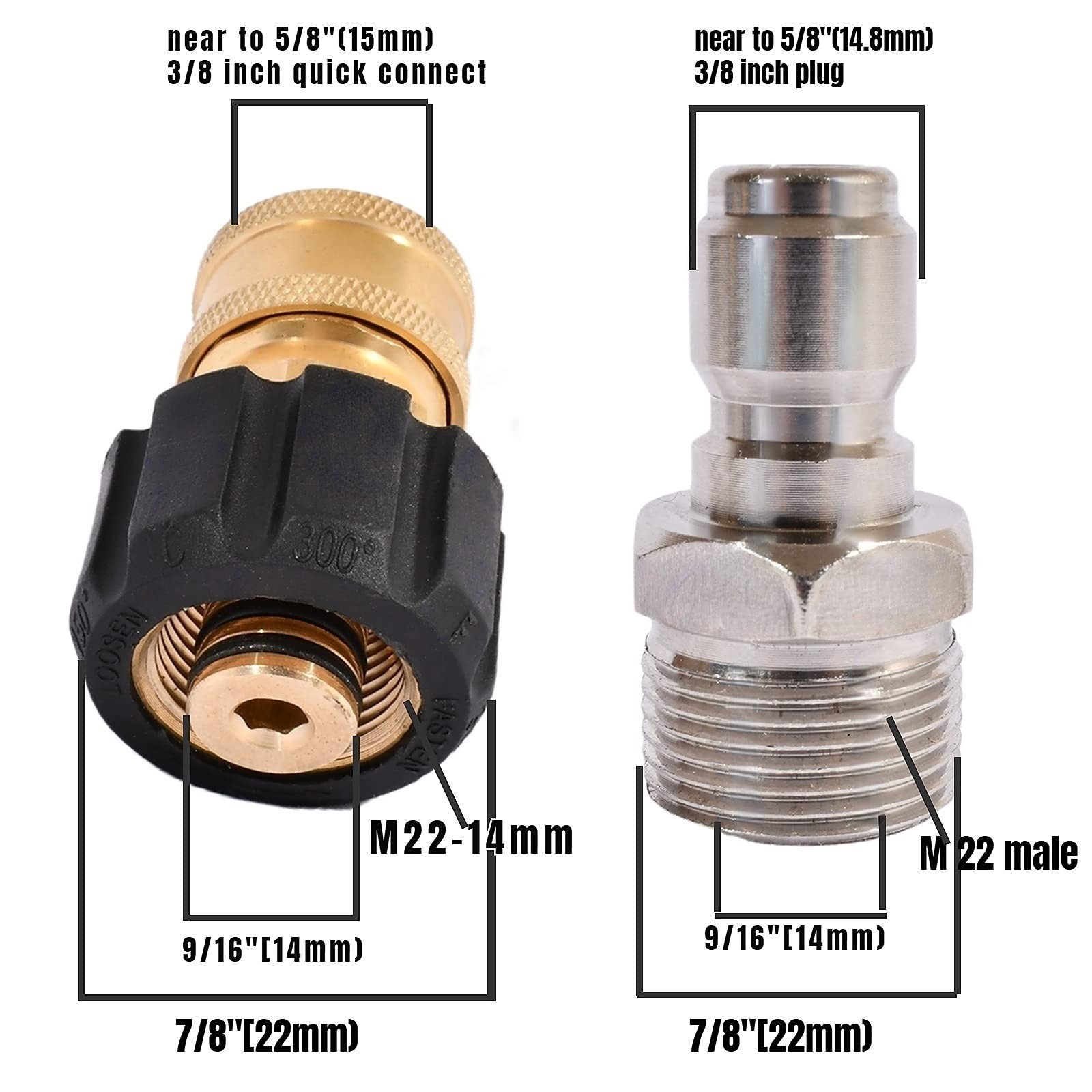 Pressure Washer Adapter Set, M22 to 3/8” inch Quick Connect Kit for Pressure…
