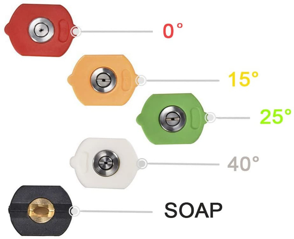 Pressure Washer Nozzle Tips 1/4 Inch 2.5 GPM Multiple Degrees