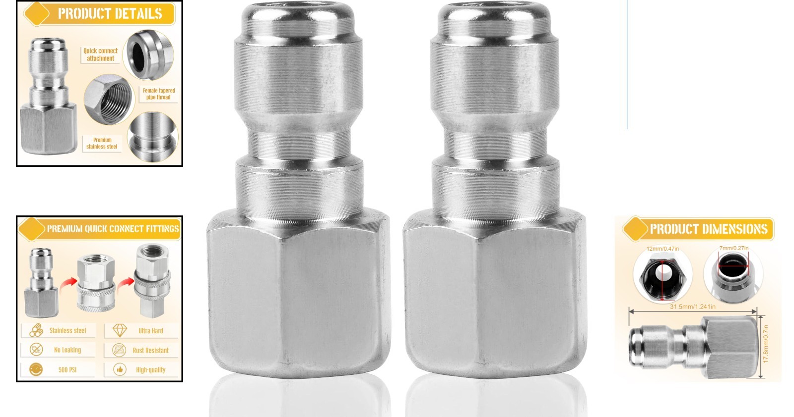2Pcs Pressure Washer Coupler Set – 1/4″ & 3/8″ Male Plugs for Quick Connections